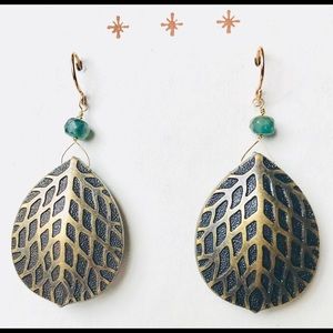 Vintage Leaf Bead Dangle Tourmaline Earring